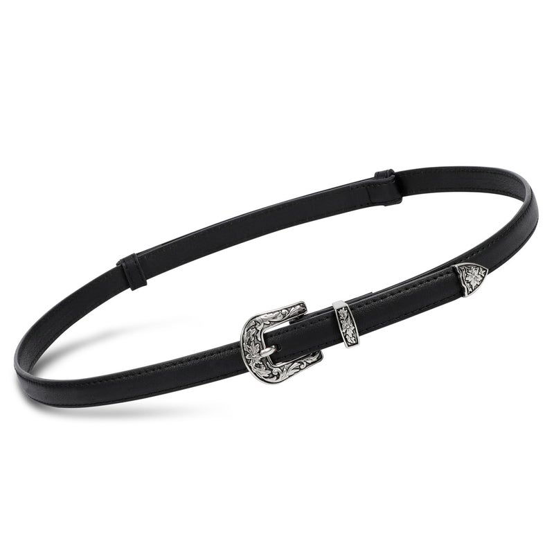 SUOSDEY Western Skinny Leather Belts for Women Adjustable Thin Waist Belt for Dresses with Vintage Buckle - Image 1